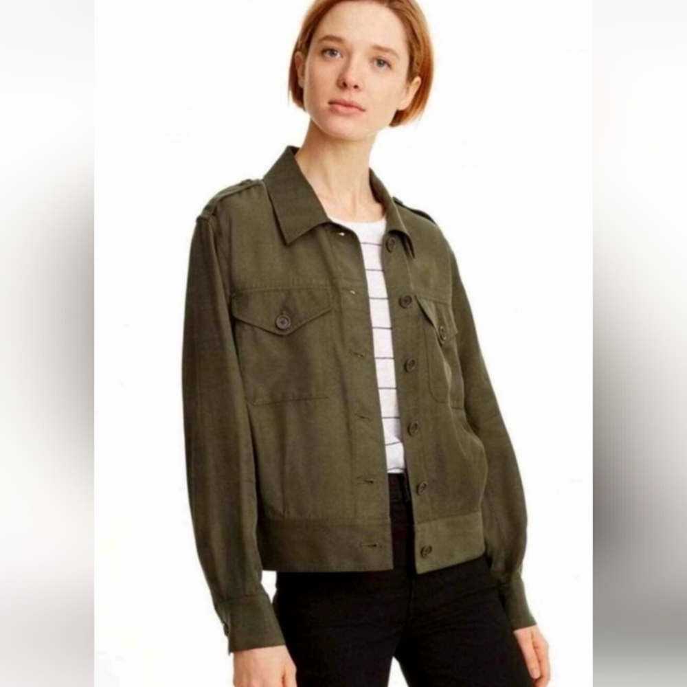 Club Monaco Army Green Button Down Military Style long sleeve Shirt Jacket M